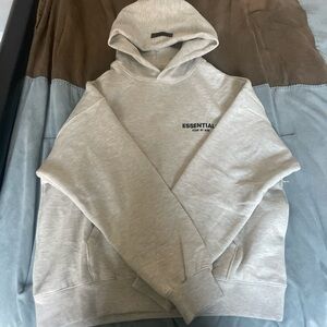 ESSENTIALS Light Gray Pullover Hoodie with Small Chest Logo